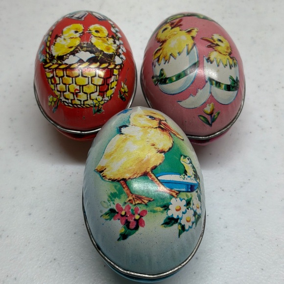 Other - Vintage Metal Easter Egg Tin Trinket Box